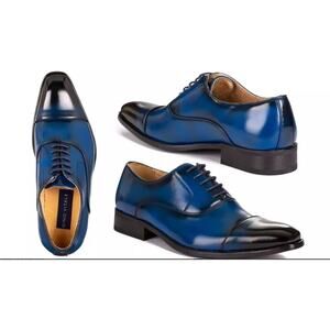 Gino Vitale Mens Navy Blue‎ Cap Toe Oxford Dress Shoes